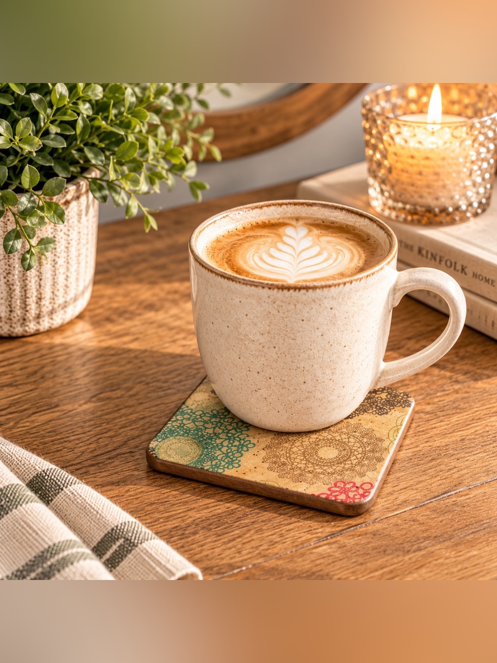 Boho Mandala Decoupage Wood Coaster Set of 4 Colorful Decor